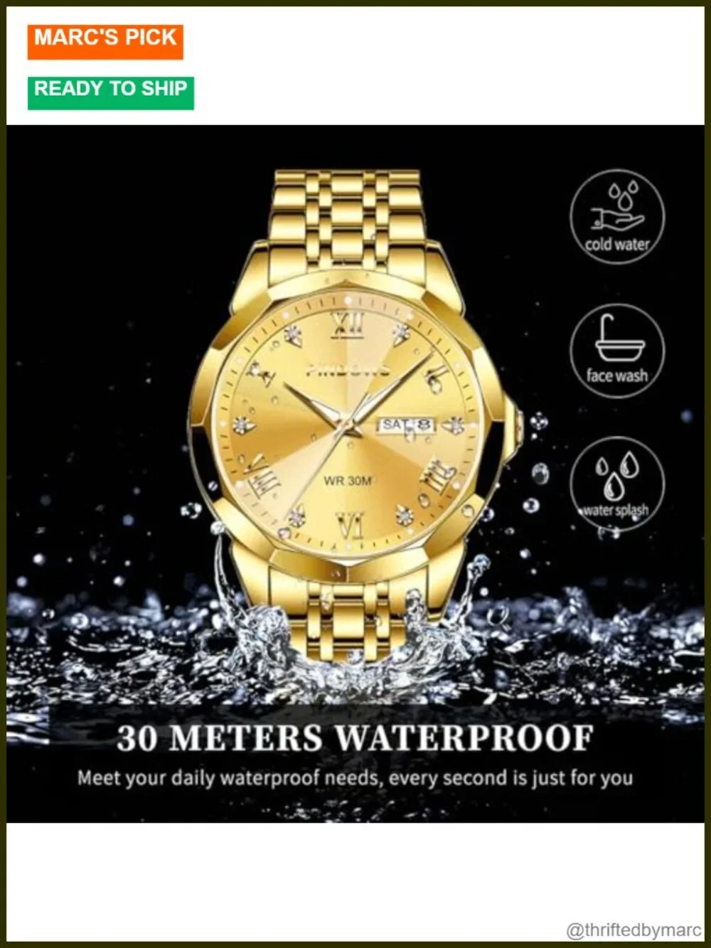 Men's Classic Quartz Watch Stainless Steel Diamond Dial Day-Date Luminous Hands